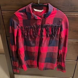 ZARA basic collection fitted flannel with fringe detail